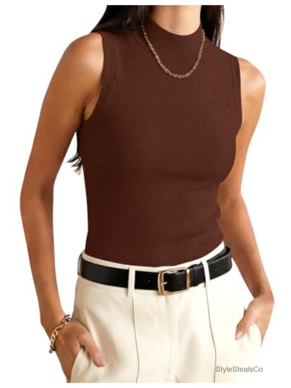 Wool Blend Sleeveless Mock Neck Tank Top Lightweight Knit